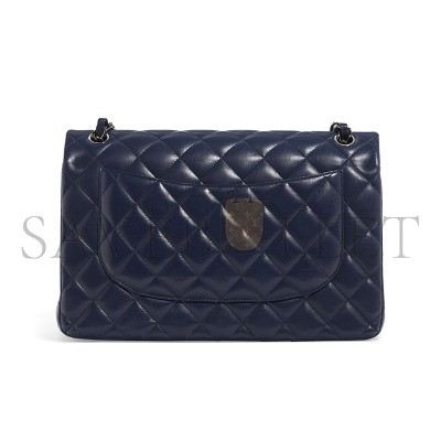 CHANEL MASTER LAMBSKIN LEATHER JUMBO DOUBLE FLAP BAG NAVY 704840 (30*19*9cm)